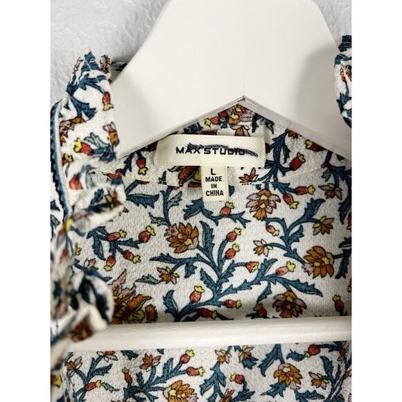 MAX STUDIO Tiered Floral Midi Dress Cream Multi Ruffled Boho - Picture 6 of 14